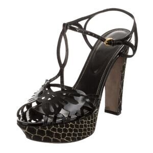 Sergio Rossi Black and Gold Textured Platform Sandals